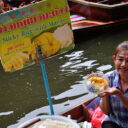 Sticky rice with mango, a popular snack at Damnoen Saduak floating market