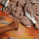 Vendor making fish balls in Chinatown