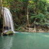 Waterfalls in Erawan National Park in Kanchanaburi. Visit the impressive waterfalls on our private tour from Bangkok.