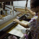 Thai silk made in the traditional way at a silk factory in Bangkok