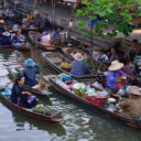 Vendors selling fresh produce at Tha Kha floating market. Visit this authentic market on our private floating market tour from Bangkok.