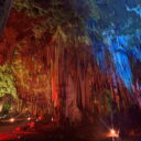 Colourful light in Tham Khao Bin cave