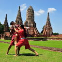 Muay Thai demonstration at Wat Chai Watanaram in Ayutthaya. Visit this magnificent temple on our private tour to Ayutthaya from Bangkok.