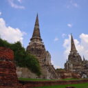 Temple ruin with three giant pagodas at Wat Phra Sri Sanphet in Ayutthaya