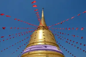 Visit Wat Saket on a Bangkok tour. Follow the steps around the Golden Mount temple and you will be rewarded with a great view of old Bangkok.