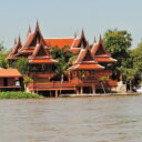 Thai traditional house on Chao Phraya riverside to Ayutthaya
