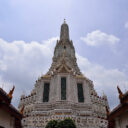 Wat Arun, or the Temple of Dawn, on the bank of Chao Phraya river after renovation in 2017